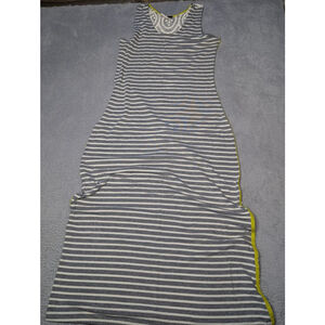 Women's Poofw Striped Maxi Dress with Lace Detail, L, Gray/White